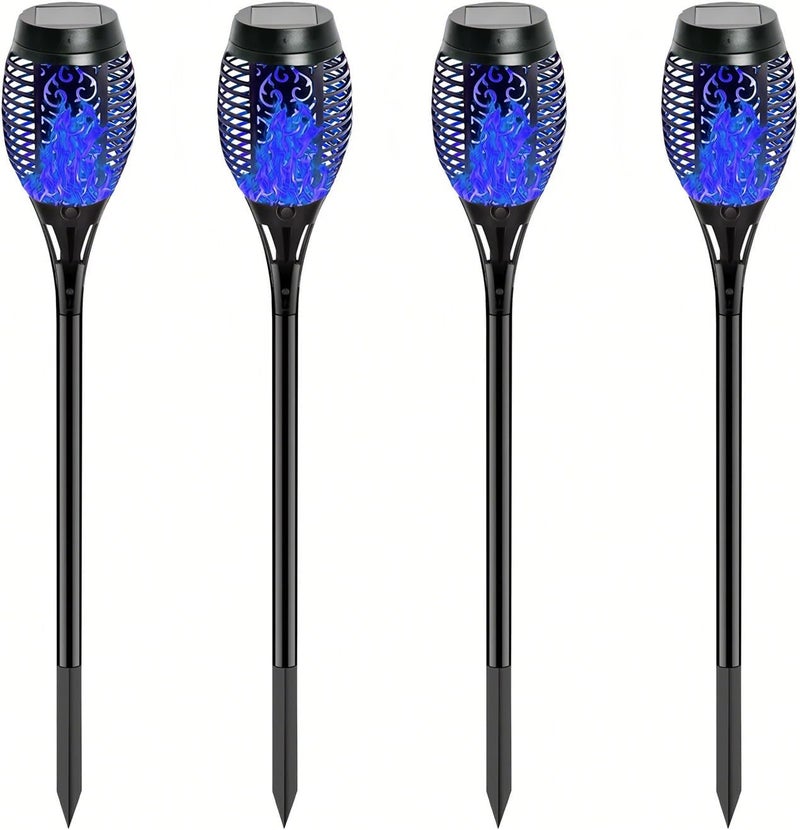 HAKSEIFA 4 Pack Outdoor Solar Flame Light,Solar Lights Outdoor for Garden Decorations with Flickering Flame,IP65 Waterproof Solar Powered Yard Lights Torch Light for Lawn Patio Pathway (Blue) - Image 1